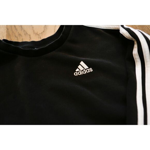 Adidas Black Three Stripe Crewneck Sweatshirt Boxy Fit - Picture 2 of 4